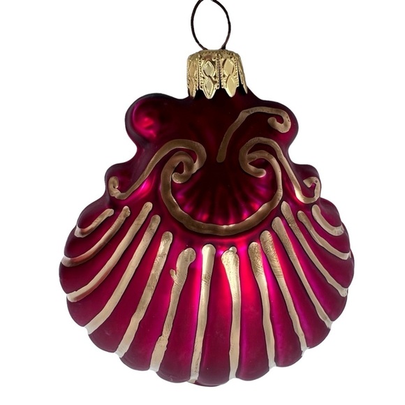 VTG Tannenbaum Collection Four Poland Blown Glass Red Gold Sea Shell Ornaments - Picture 5 of 10